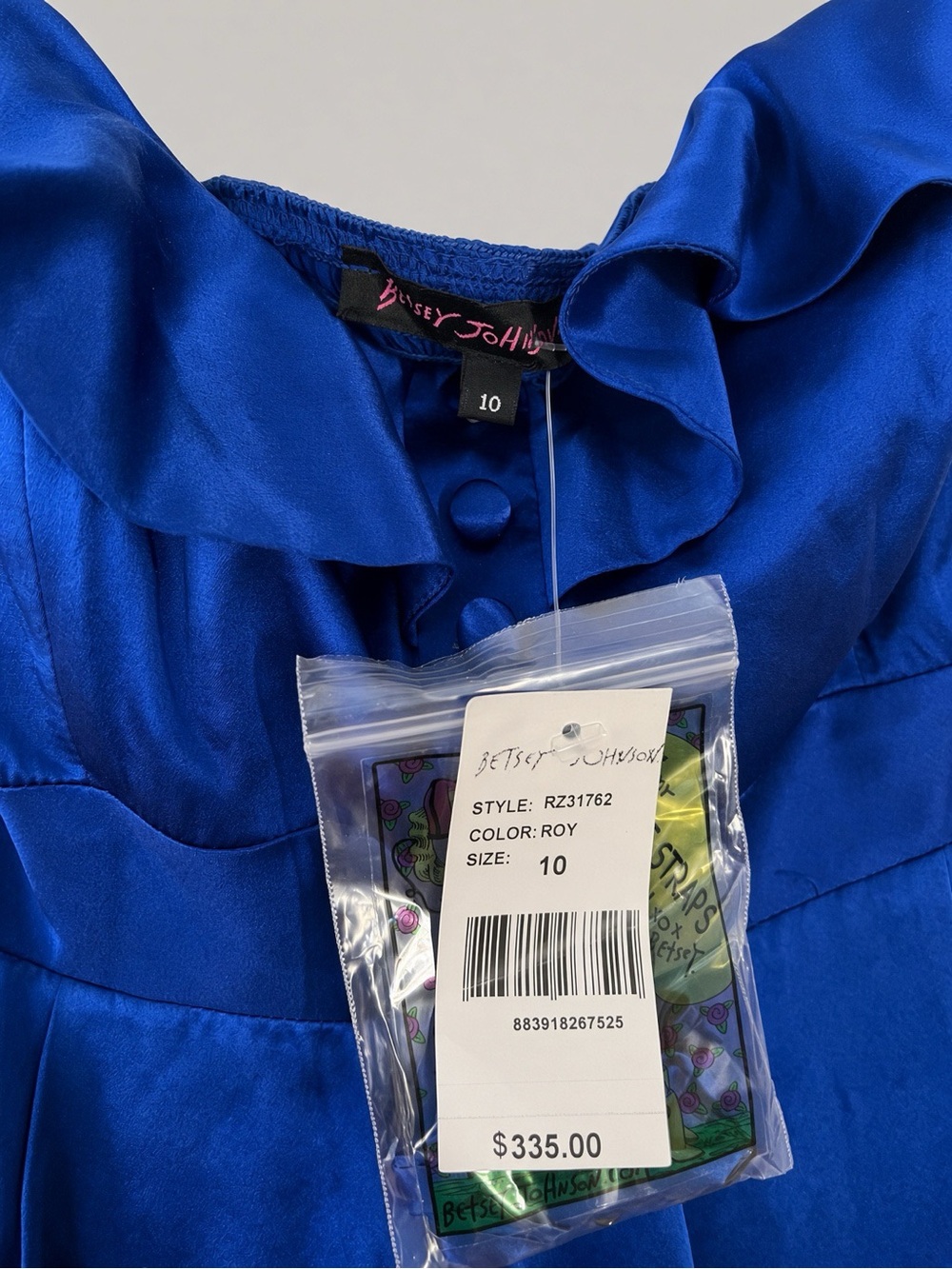 Betsey Johnson Royal Blue Satin Ruffle Neck Dress